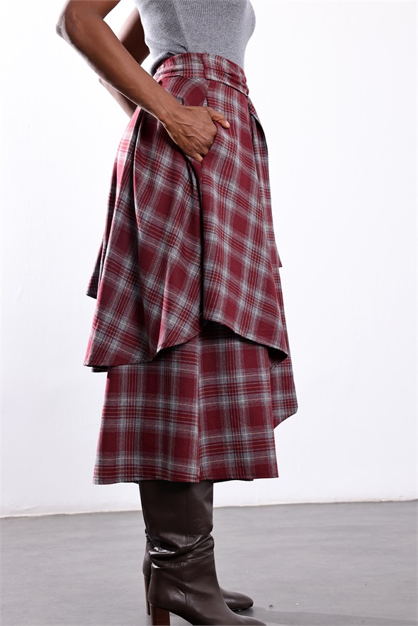 Bordo Ekose Desen Pantolon Etek 0045