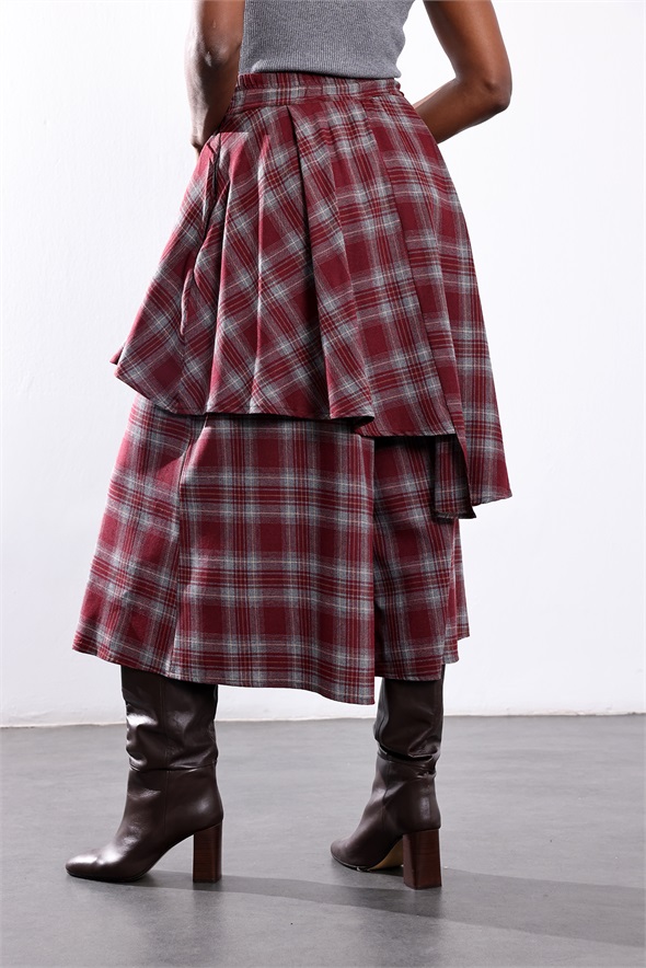 Bordo Ekose Desen Pantolon Etek 0045