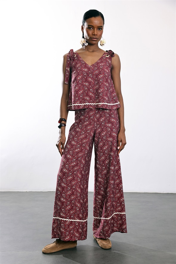 Bordo Etnik Desenli Bohem Takım 03051