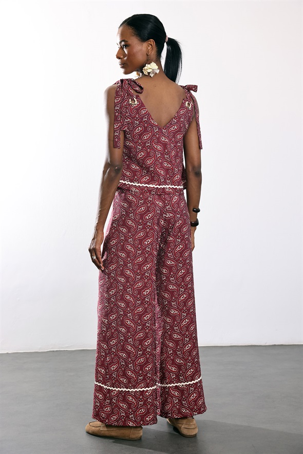 Bordo Etnik Desenli Bohem Takım 03051