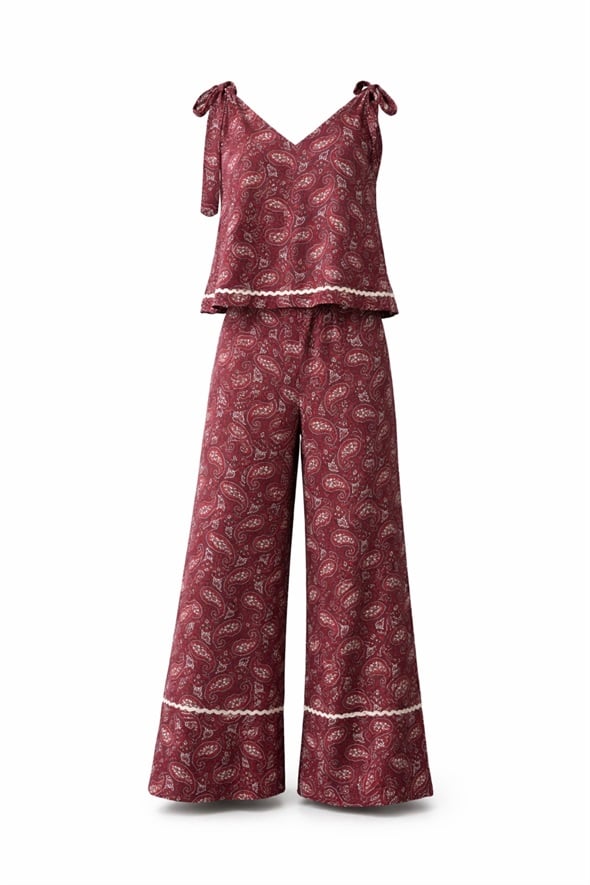 Bordo Etnik Desenli Bohem Takım 03051