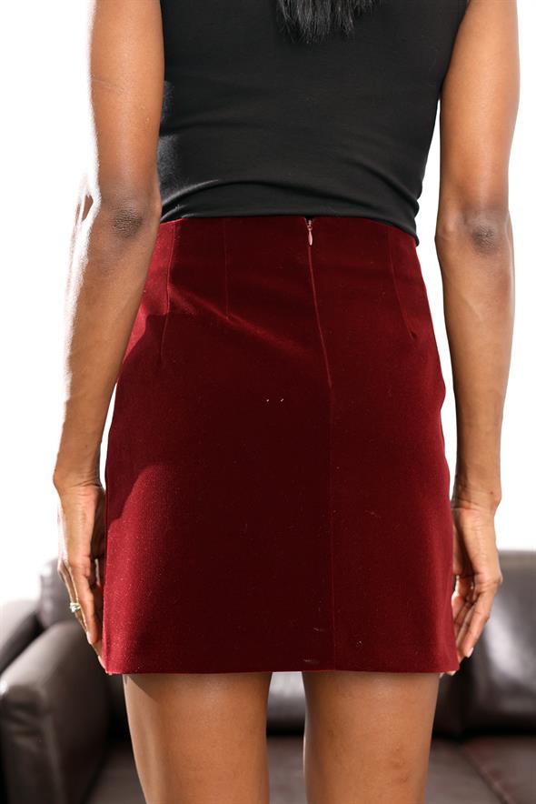 Bordo Kadife Mini Etek 