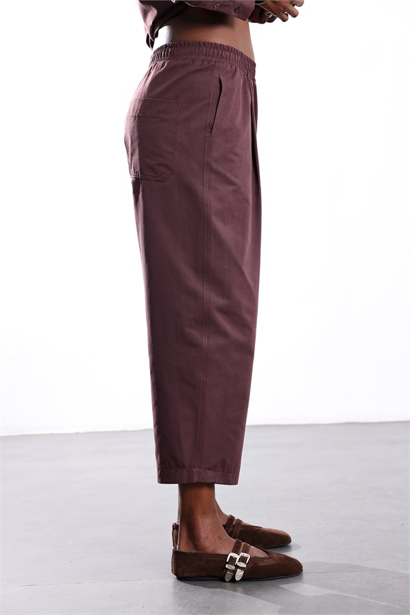 Bordo Kali Poplin Barrel Pantolon 