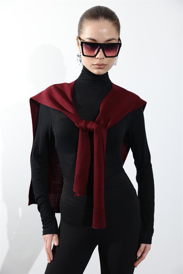 Bordo Kare Parçalı Atkı HRK01