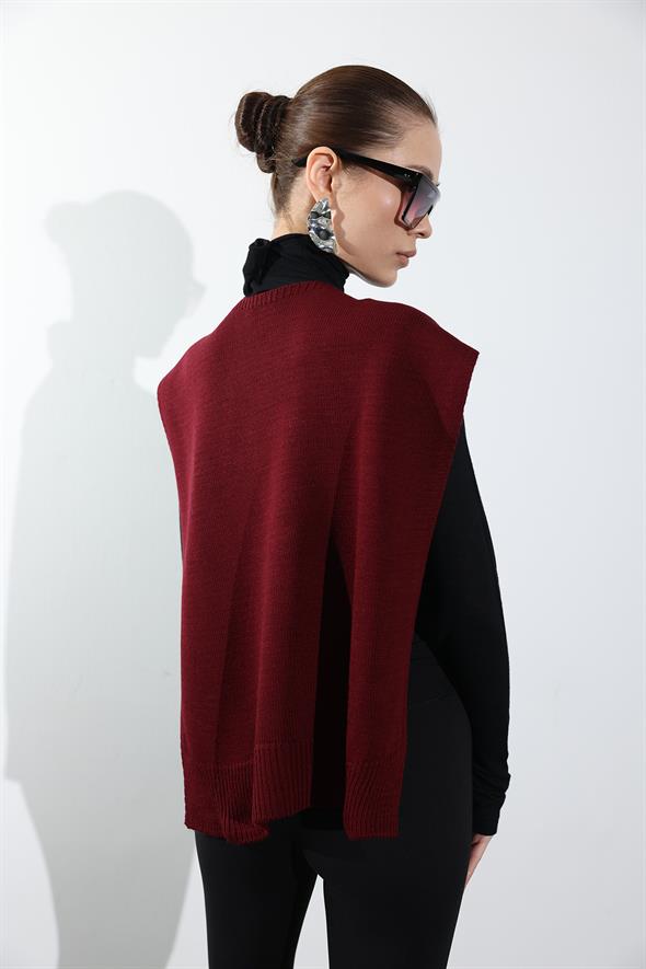 Bordo Kare Parçalı Atkı HRK01