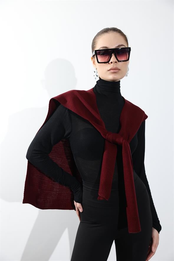 Bordo Kare Parçalı Atkı HRK01