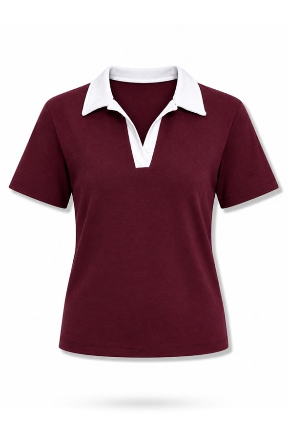 Bordo Polo Yaka Garnili Tişört 26286