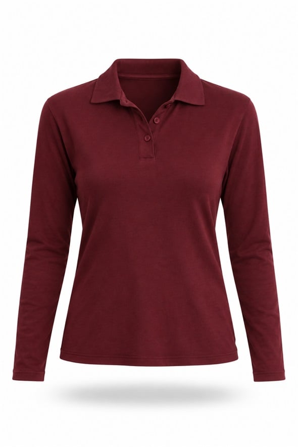 Bordo Polo Yaka Uzun Kol Tişört 4944