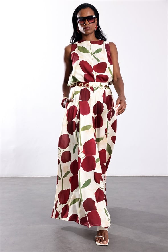 Bordo Salaş Bluz Pantolon Takım 0018