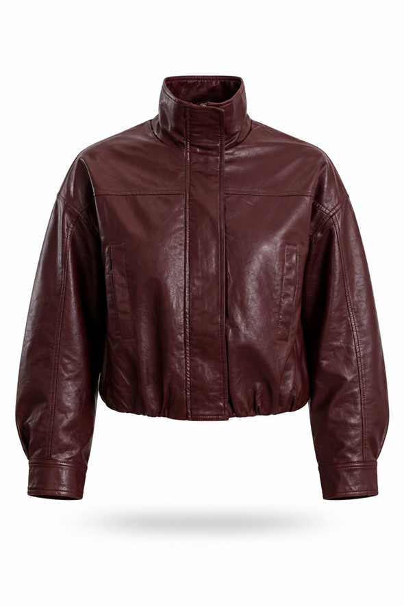 Bordo Suni Deri Bomber Ceket 100020