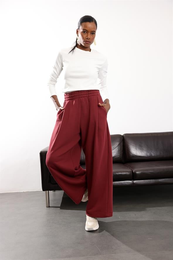 Bordo Yüksek Bel Tok Eşofman 0155