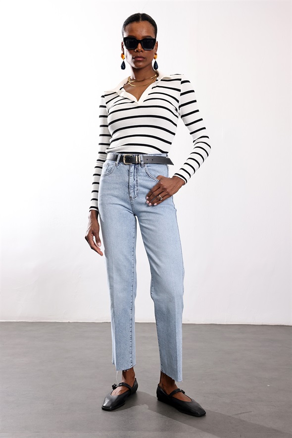 Buz Mavi Kemerli Boyfit Jean 102