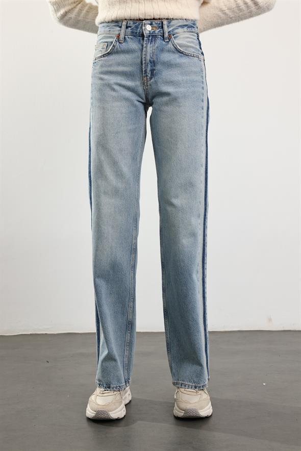 Buz Mavi Orta Bel Wide Leg Jean 