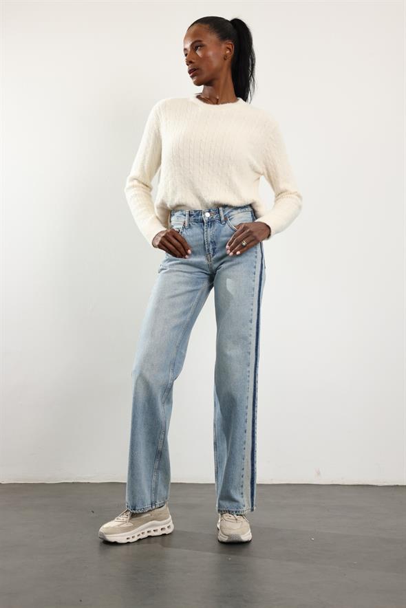 Buz Mavi Orta Bel Wide Leg Jean 