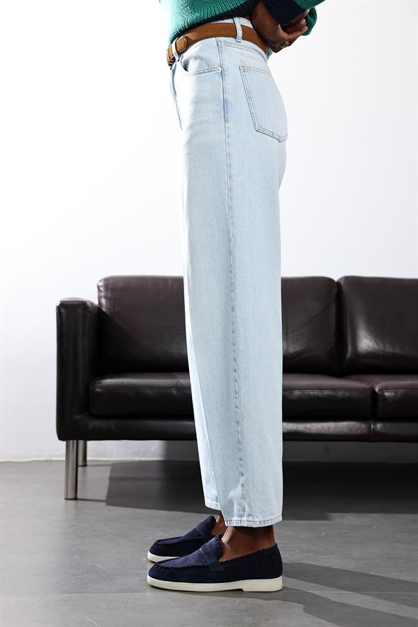 Buz Mavi Yüksek Bel Barrel Jean 