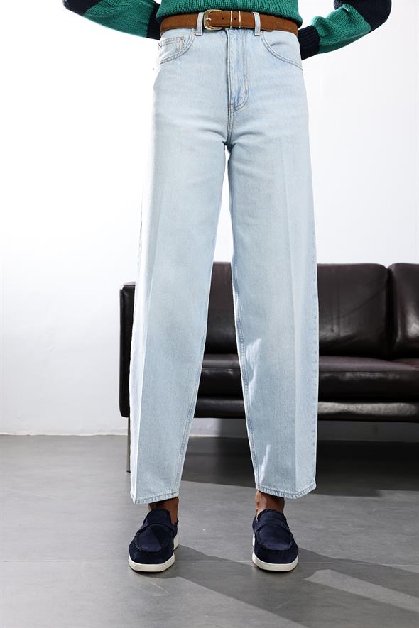 Buz Mavi Yüksek Bel Barrel Jean 