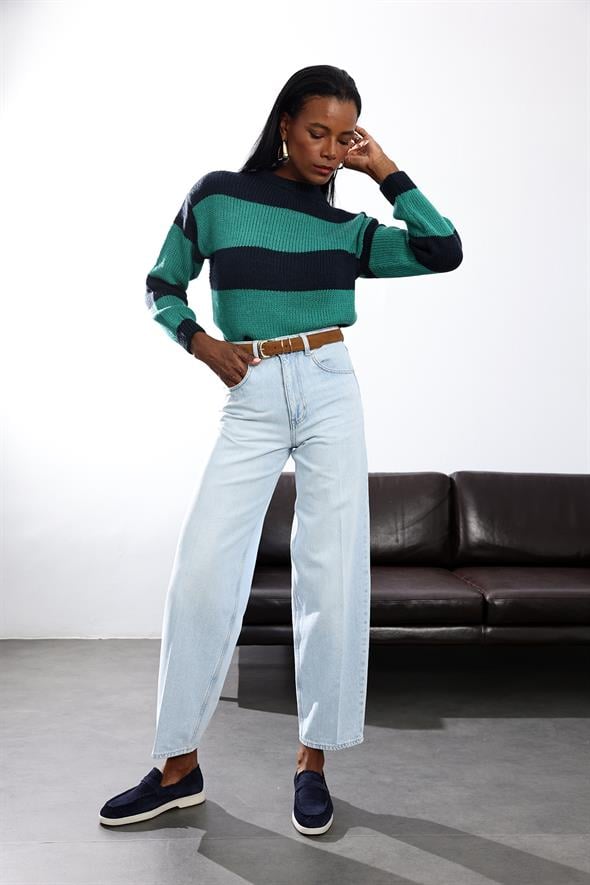 Buz Mavi Yüksek Bel Barrel Jean 