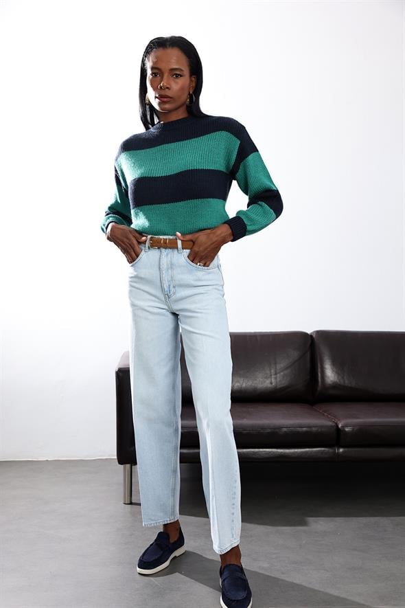 Buz Mavi Yüksek Bel Barrel Jean 