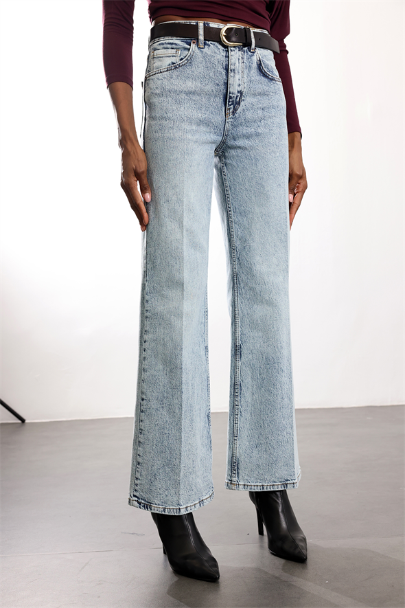 Buz Mavi Yüksek Bel Wide Leg Jean 