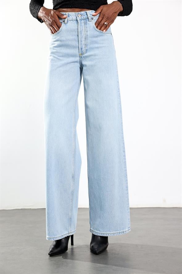 Buz Mavi Yüksek Bel Wide Leg Jean 