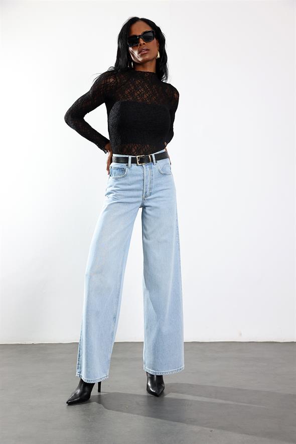 Buz Mavi Yüksek Bel Wide Leg Jean 