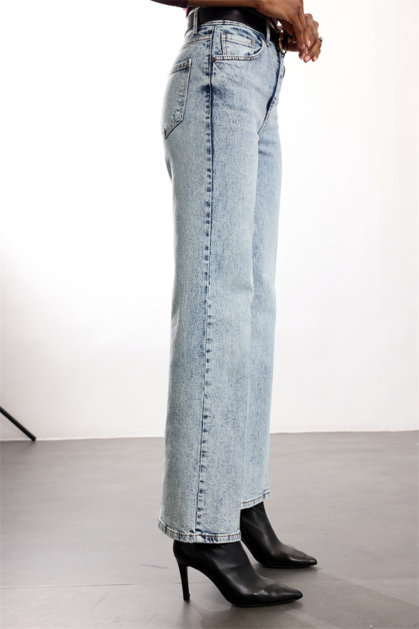Buz Mavi Yüksek Bel Wide Leg Jean 