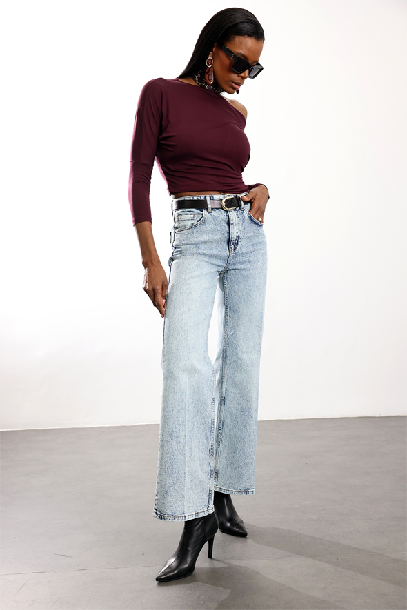 Buz Mavi Yüksek Bel Wide Leg Jean 