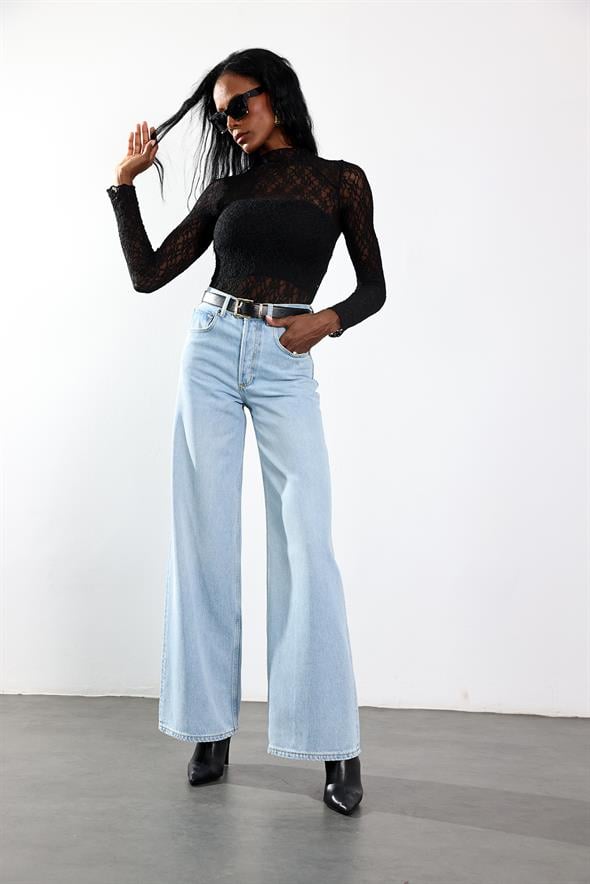 Buz Mavi Yüksek Bel Wide Leg Jean 