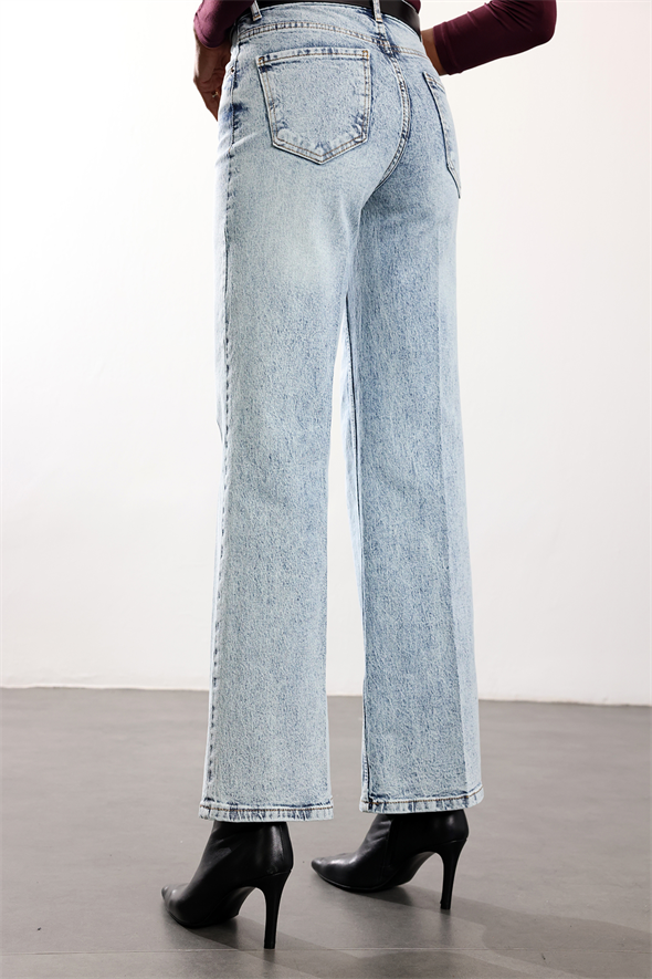 Buz Mavi Yüksek Bel Wide Leg Jean 