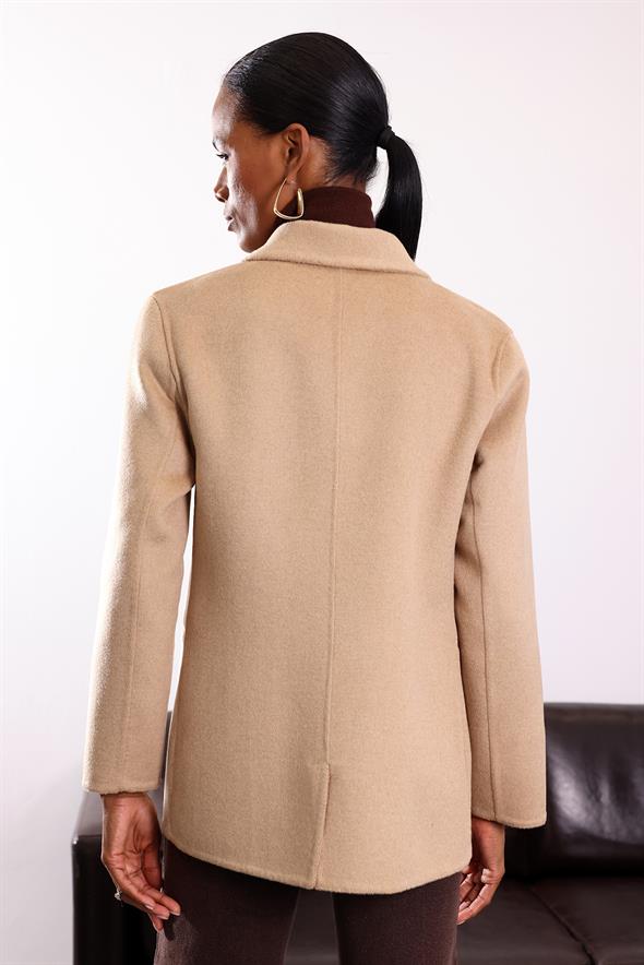 Camel Gold Düğme Detaylı Premium Yün Ceket 
