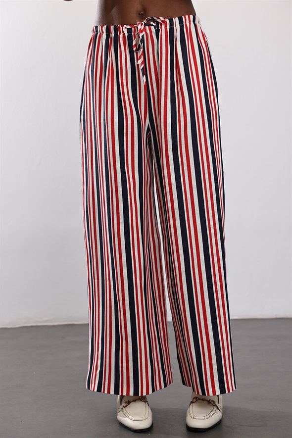Çizgili Saint Tropez %100 Keten Lino Pantolon 