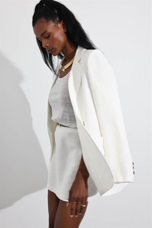 Ekru %100 Ham Keten Ceket 