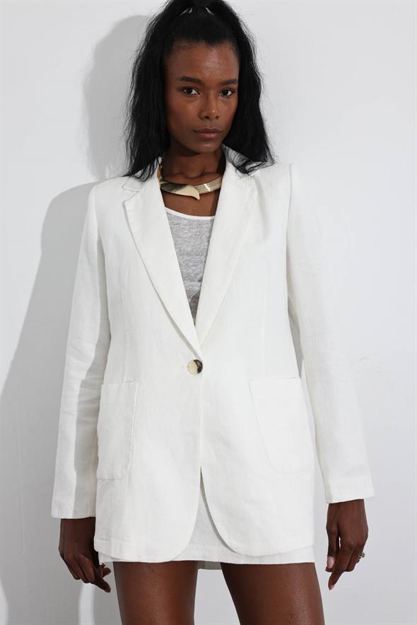 Ekru %100 Ham Keten Ceket 