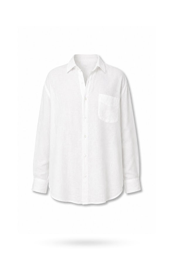 Ekru %100 Keten Lino Oversize Gömlek 
