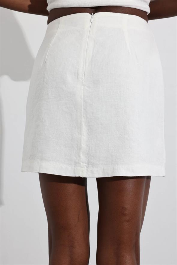 Ekru %100 Keten Mini Etek 