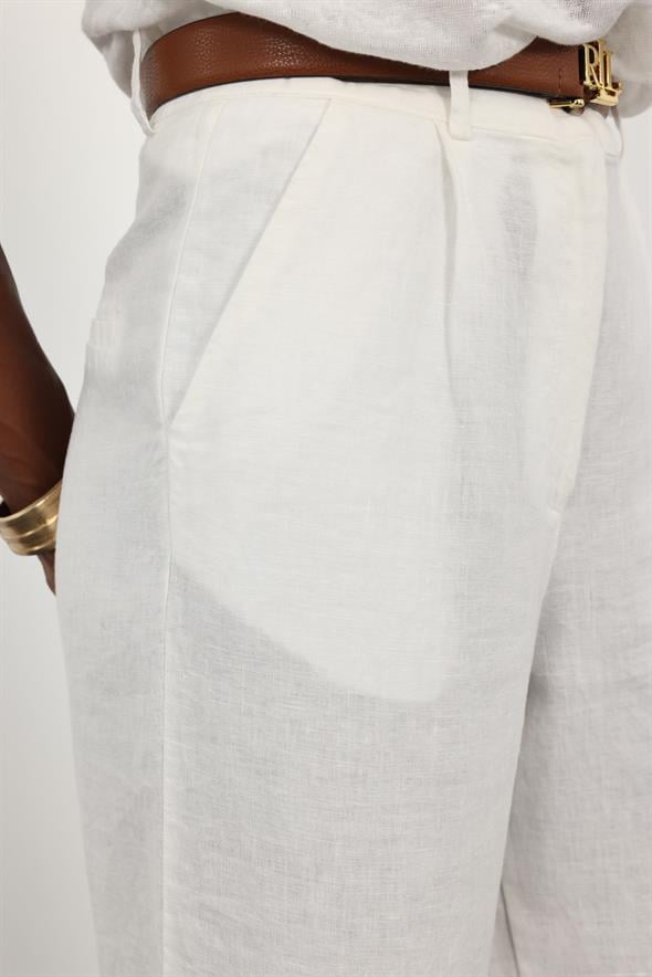 Ekru %100 Keten Palazzo Pantolon 