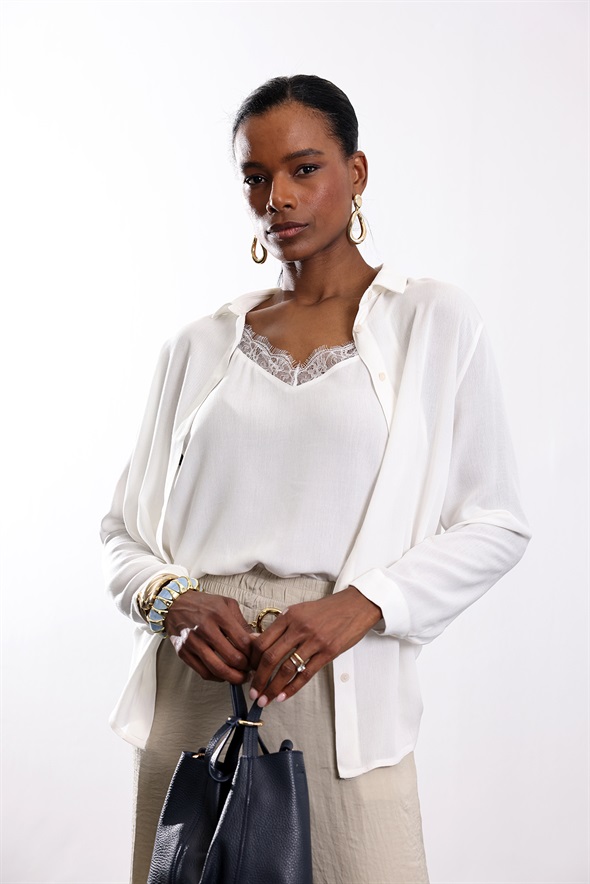 Ekru Atlet Detaylı Gömlek 100801