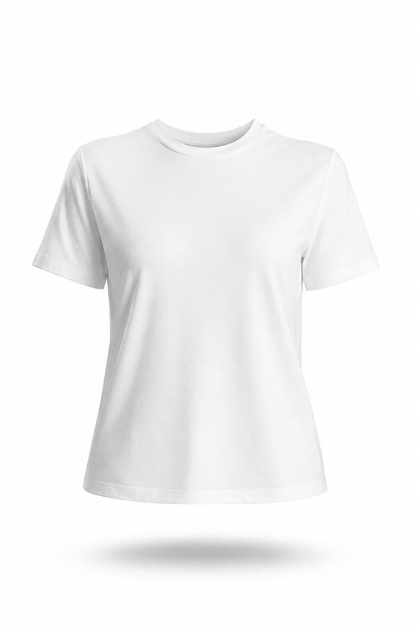 Ekru Bisiklet Yaka Basic Tişört 0002