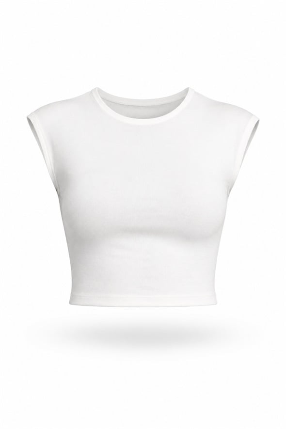 Ekru Bisiklet Yaka Basic Tişört 1017