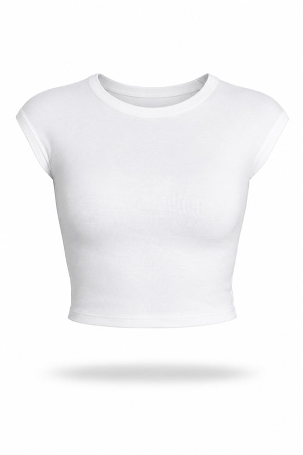 Ekru Bisiklet Yaka Basic Tişört 25189