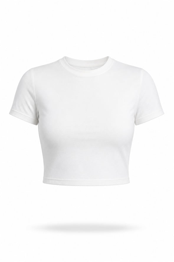 Ekru Bisiklet Yaka Basic Tişört 261141