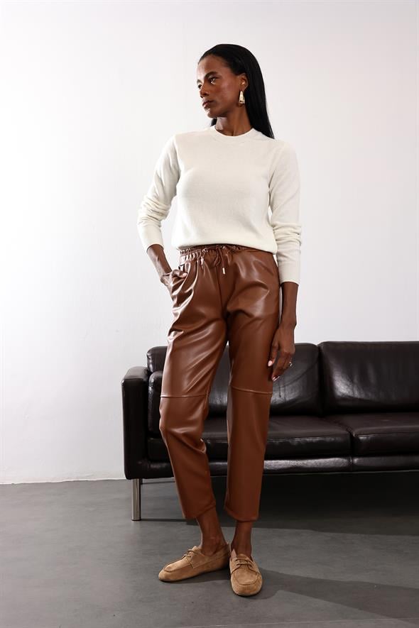 Ekru Bisiklet Yaka Kaşmir Basic Triko 