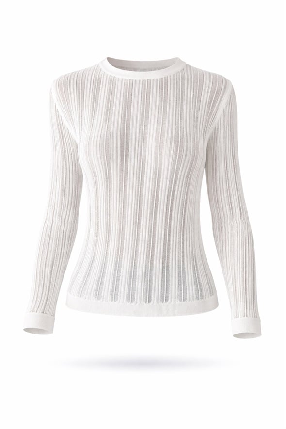 Ekru Bisiklet Yaka Transparan Triko 251327