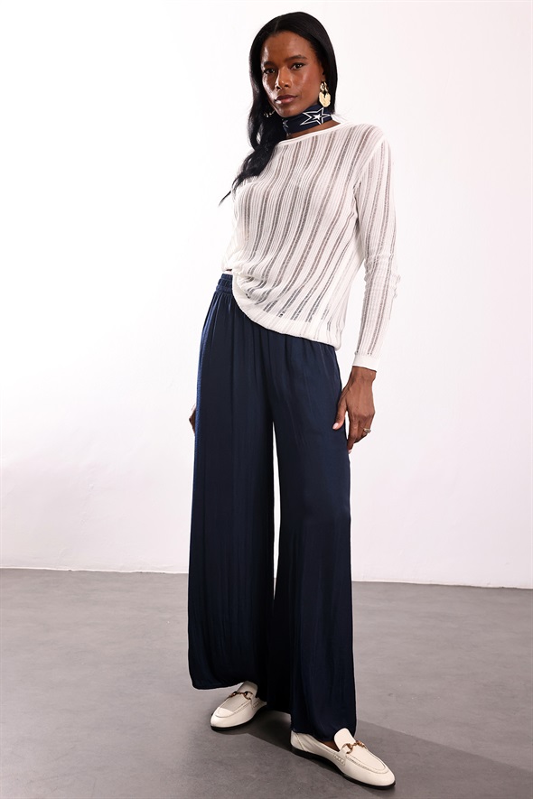 Ekru Bisiklet Yaka Transparan Triko 251327