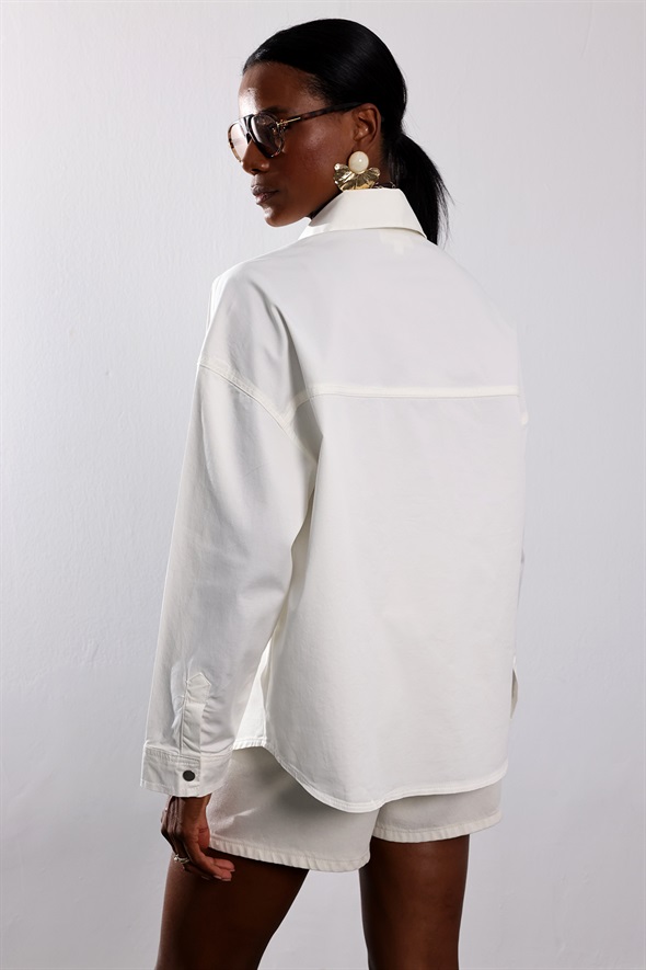 Ekru Cepli Oversize Gömlek 3646