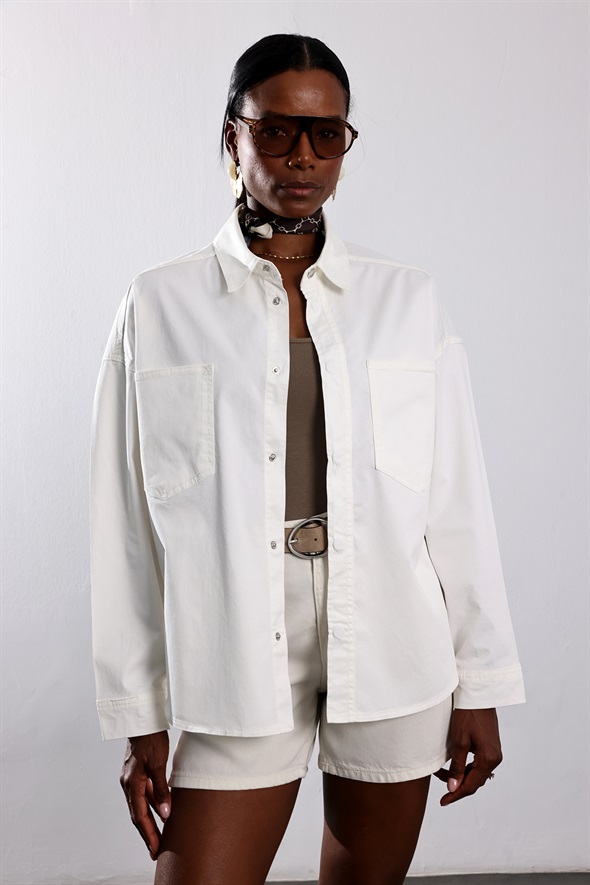 Ekru Cepli Oversize Gömlek 3646