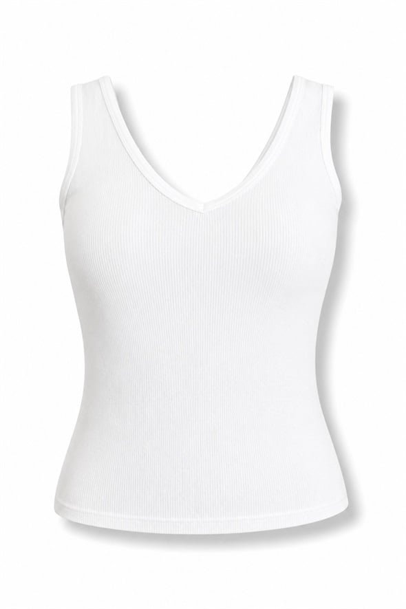 Ekru Çift V Yaka Atlet 18106