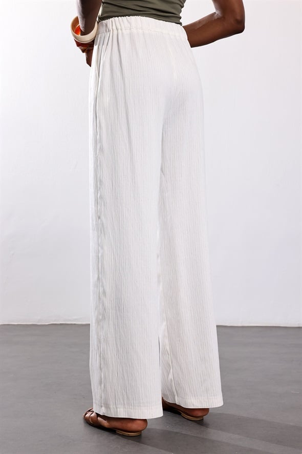 Ekru Çizgili Dökümlü Pantolon 031677