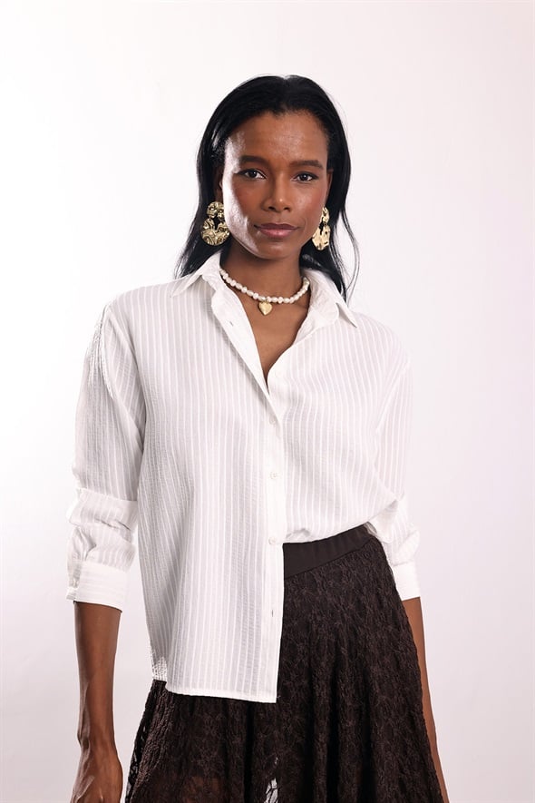 Ekru Çizgili Gömlek 4340