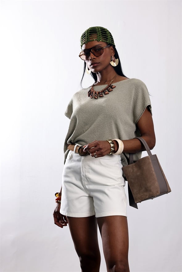 Ekru Denim Şort 1001